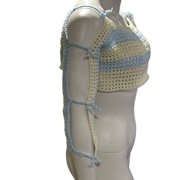 Brand New!! Hand crochet mesh shrug, cropped cold shoulder, sweater - Picture 2 of 4